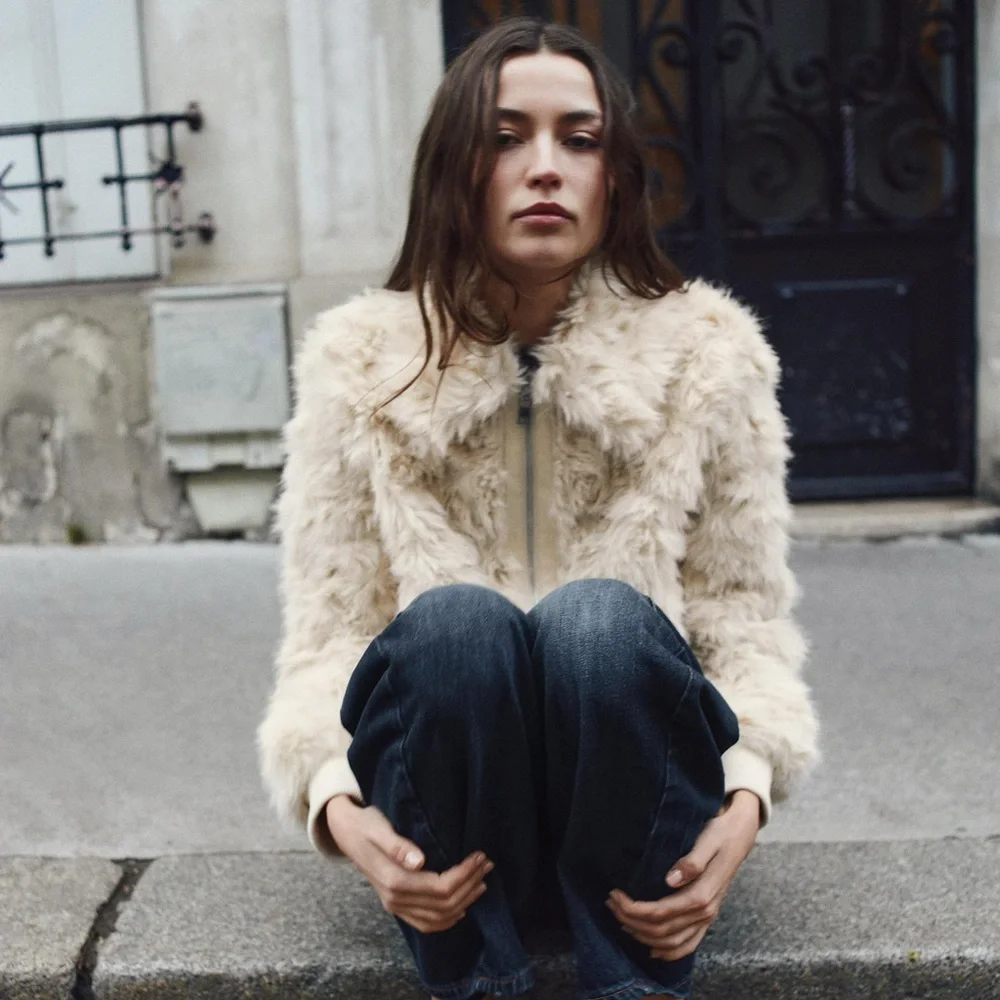 Zara Faux Fur Bomber NWT Jacket Ecru 3046/028/712 Cream XS mob wife old money - Picture 7 of 17